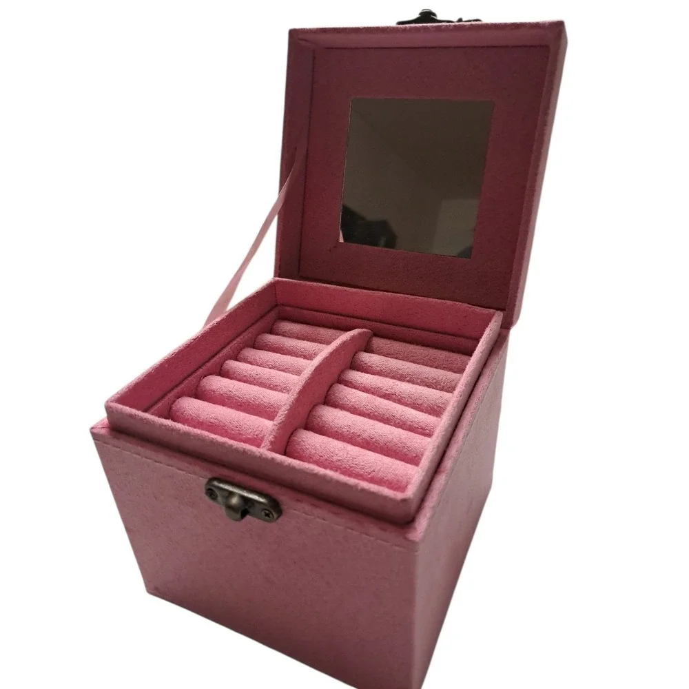 Jewelry box,‎ 3 trays with mirror, pink